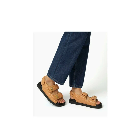 Dune London 'Lockstockk' Double Strap Turn Lock Leather Flat Sandals For Female - Image 5