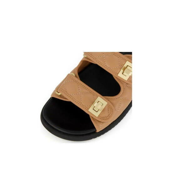 Dune London 'Lockstockk' Double Strap Turn Lock Leather Flat Sandals For Female - Image 6